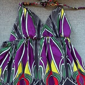 Maxi Sun Dress Halterneck Boho Colorful, Size S-M